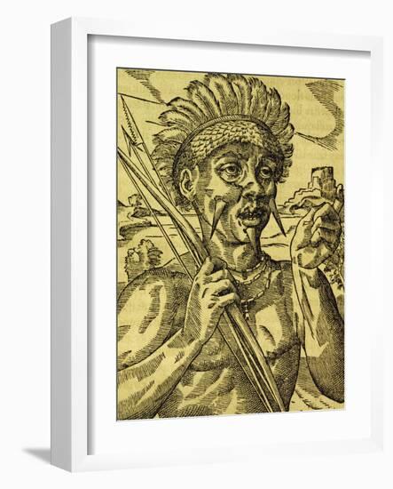 Chief of Tribe of Cannibals, Engraving from Universal Cosmology-Andre Thevet-Framed Giclee Print