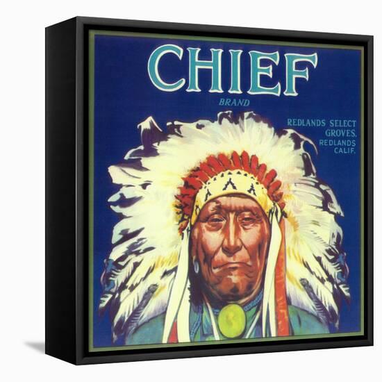 Chief Orange Label - Redlands, CA-Lantern Press-Framed Stretched Canvas
