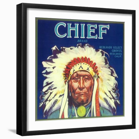 Chief Orange Label - Redlands, CA-Lantern Press-Framed Art Print