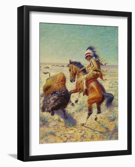 Chief Spotted Tail Shooting Buffalo, c.1894-Louis Maurer-Framed Giclee Print