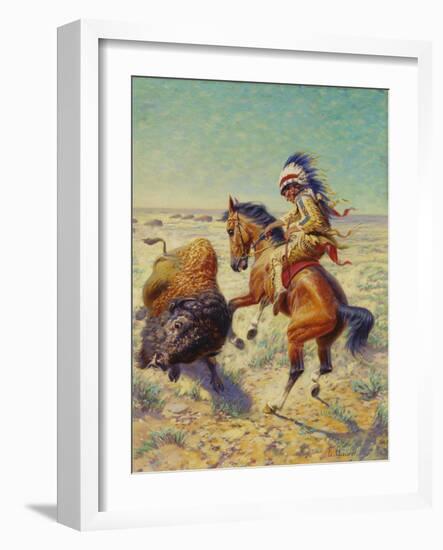 Chief Spotted Tail Shooting Buffalo, c.1894-Louis Maurer-Framed Giclee Print