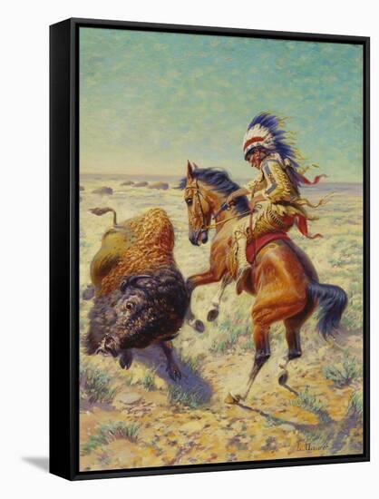 Chief Spotted Tail Shooting Buffalo, c.1894-Louis Maurer-Framed Stretched Canvas