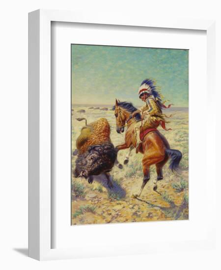 Chief Spotted Tail Shooting Buffalo, c.1894-Louis Maurer-Framed Giclee Print