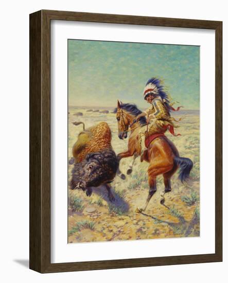 Chief Spotted Tail Shooting Buffalo, c.1894-Louis Maurer-Framed Giclee Print