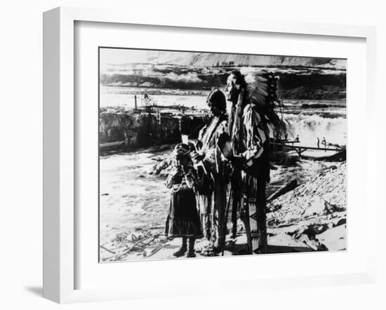 Chief Tommy Thompson, Wife Flora, Her Granddaughter Linda Marie George - Celilo Falls, Oregon Photo-Lantern Press-Framed Art Print