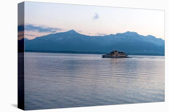 Chiemsee (lake) in winter, December light, boat trip, Hochfelln (mountain)-Christine Meder stage-art.de-Stretched Canvas