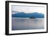 Chiemsee (lake) in winter, December light, boat trip, Hochfelln (mountain)-Christine Meder stage-art.de-Framed Photographic Print