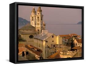 Chiesa della Conceszione Church Detail, Laigueglia, Riviera di Ponente, Liguria, Italy-Walter Bibikow-Framed Stretched Canvas