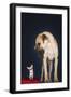 Chihuahua Sitting on Red Pillow, Great Dane Standing Alongside, Front View-null-Framed Photo