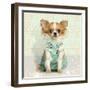 Chihuahua Wearing A Green Dress, Sitting On Fancy Background-Life on White-Framed Photographic Print