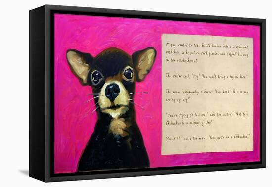 Chihuahua with a Blind Man in a Restaurant-Cathy Cute-Framed Stretched Canvas