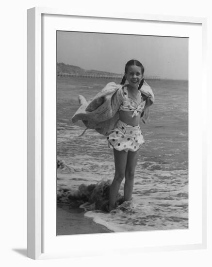 Child Actress Margaret O'Brien Posing at the Beach-null-Framed Photographic Print