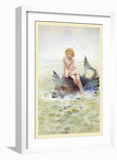 Child And A Sea Creature-Hector Caffieri-Framed Art Print