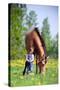 Child and Bay Horse in Field-Alexia Khruscheva-Stretched Canvas