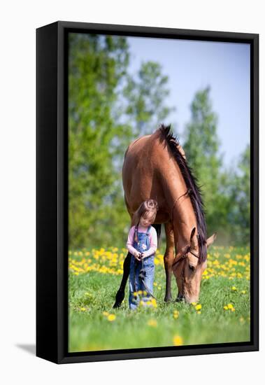 Child and Bay Horse in Field-Alexia Khruscheva-Framed Stretched Canvas