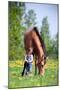 Child and Bay Horse in Field-Alexia Khruscheva-Mounted Photographic Print