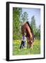 Child and Bay Horse in Field-Alexia Khruscheva-Framed Photographic Print