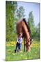 Child and Bay Horse in Field-Alexia Khruscheva-Mounted Photographic Print