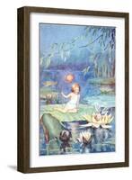 Child and Fairy on Lily Pond-null-Framed Art Print