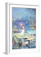 Child and Fairy on Lily Pond-null-Framed Art Print