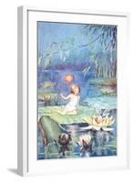 Child and Fairy on Lily Pond-null-Framed Art Print