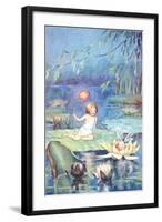 Child and Fairy on Lily Pond-null-Framed Art Print