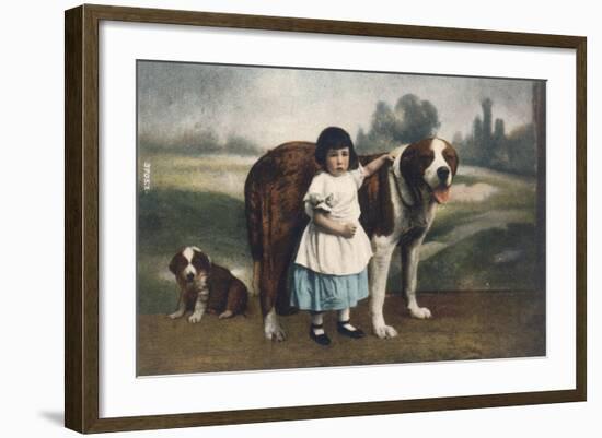 Child and St Bernards-null-Framed Art Print