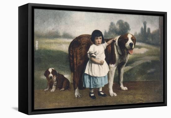 Child and St Bernards-null-Framed Stretched Canvas