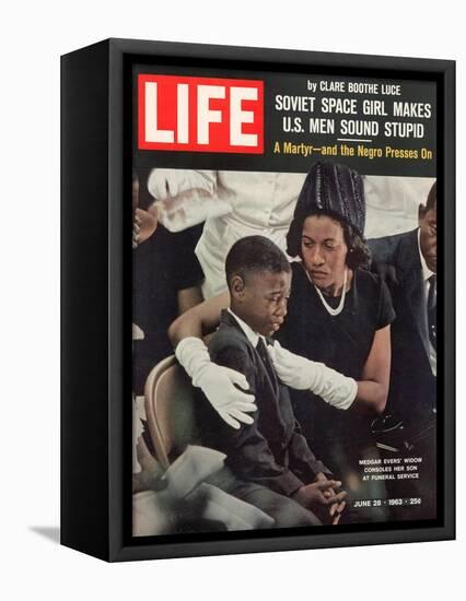 Child and Widow of Murdered Civil Rights Activist Medgar Evers at his Funeral, June 28, 1963-John Loengard-Framed Stretched Canvas