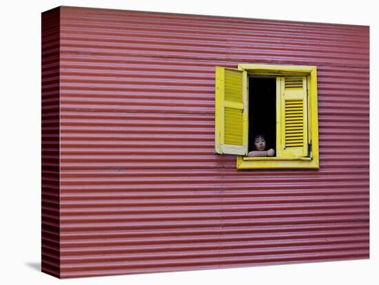 Child at a Window, La Boca, Buenos Aires, Argentina, South America-Thorsten Milse-Stretched Canvas