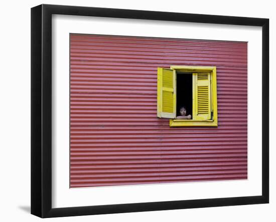 Child at a Window, La Boca, Buenos Aires, Argentina, South America-Thorsten Milse-Framed Photographic Print