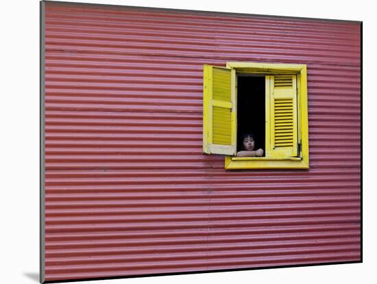 Child at a Window, La Boca, Buenos Aires, Argentina, South America-Thorsten Milse-Mounted Photographic Print