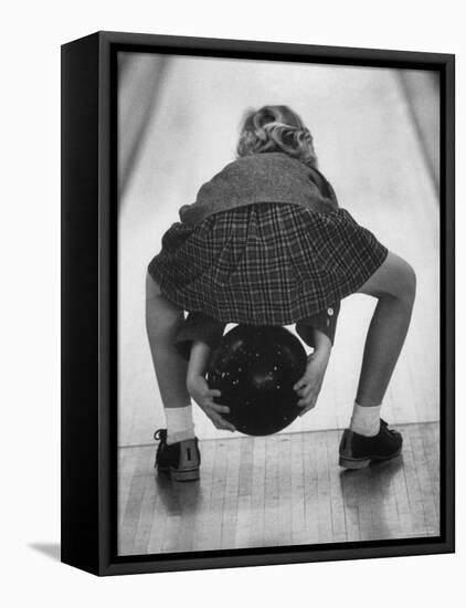 Child Bowling at a Local Bowling Alley-Art Rickerby-Framed Stretched Canvas