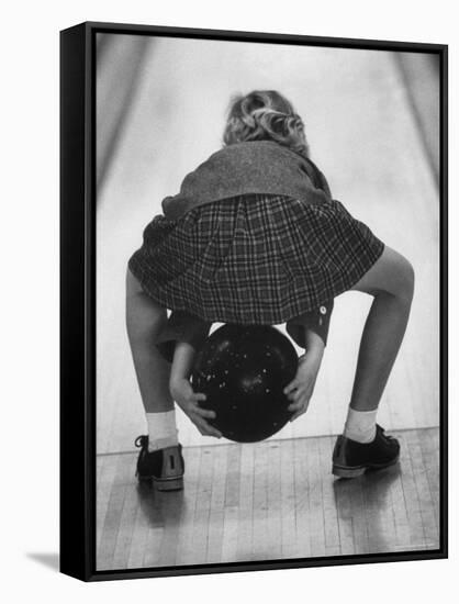 Child Bowling at a Local Bowling Alley-Art Rickerby-Framed Stretched Canvas