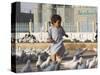 Child Chasing the Famous White Pigeons, Mazar-I-Sharif, Afghanistan-Jane Sweeney-Stretched Canvas