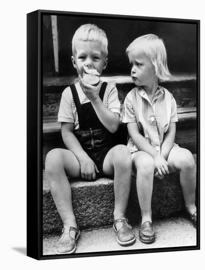 Child Eat an Apple August 25, 1960-null-Framed Stretched Canvas