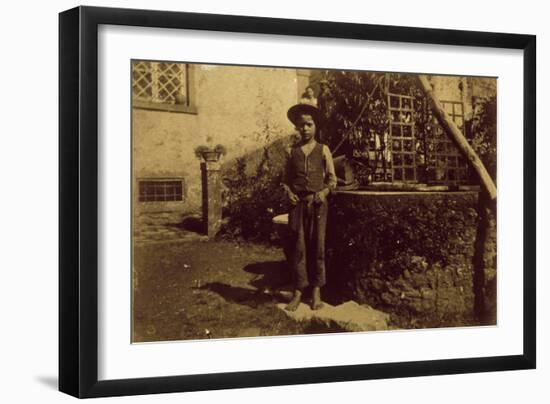 Child in Front of Well, Photograph Taken-Giovanni Pascoli-Framed Giclee Print