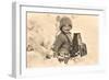Child in Snow with Old Camera-null-Framed Art Print