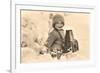 Child in Snow with Old Camera-null-Framed Premium Giclee Print