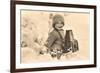 Child in Snow with Old Camera-null-Framed Premium Giclee Print