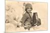 Child in Snow with Old Camera-null-Mounted Premium Giclee Print