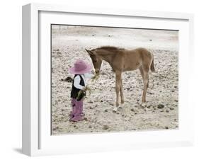 Child in Western Wear Feeding a Pony-Nora Hernandez-Framed Giclee Print