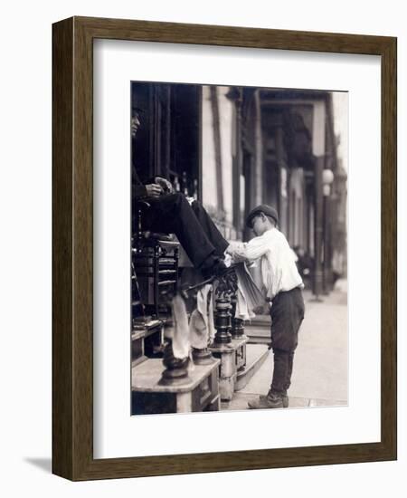 Child Labor, Bootblack at 2 West 4th Street, Wilmington, Delaware. May, 1910-null-Framed Art Print