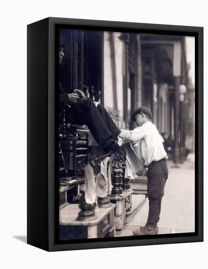 Child Labor, Bootblack at 2 West 4th Street, Wilmington, Delaware. May, 1910-null-Framed Stretched Canvas