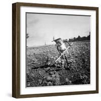 Child of Black Tenant Farmer Family Using Hoe While Working in Cotton Field-Dorothea Lange-Framed Photographic Print