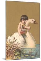 Child on Back of Swan-null-Mounted Art Print