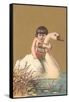 Child on Back of Swan-null-Framed Stretched Canvas