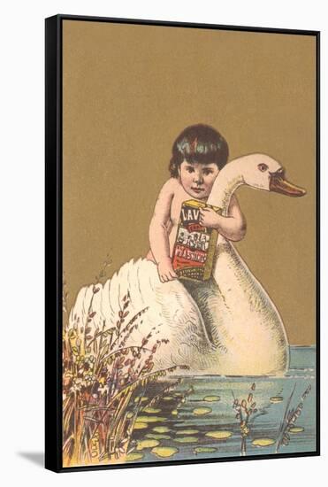 Child on Back of Swan-null-Framed Stretched Canvas