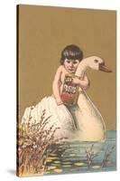 Child on Back of Swan-null-Stretched Canvas