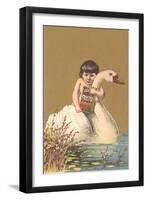 Child on Back of Swan-null-Framed Art Print